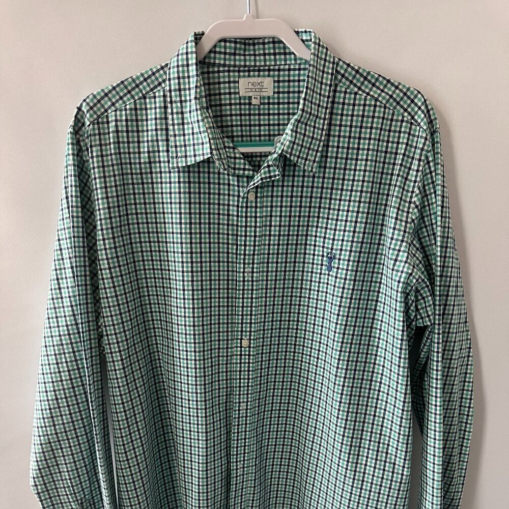 Green, White & Blue XXL Check Next Shirt  100% Cotton